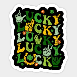 Lucky ASL, Lucky Sign Language Deaf St Patricks Day Irish Shamrock ASL Sticker